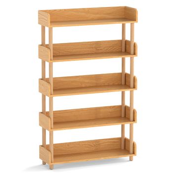 Costway Estantería Madera 5 Niveles Postes Pino Barandillas Elevadas Estantes Abiertos Libros Plantas Independiente Salón Oficina