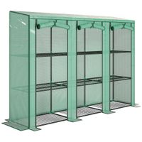 outsunny invernadero de exterior de 3 niveles con puerta enrollable con cremallera 9 estantes cubierta de pe 215x46x151cm verde