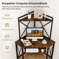 escritorio con estacion de carga mesa de ordenador de esquina con estante para teclado y 2 estantes 113 x 75 x 145 cm marron rustico  negro