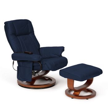 Sillón Vibratorio Con Reposapiés Reclinable 2510 Con Estructura De Madera Y Tapizado De Polipiel Azul