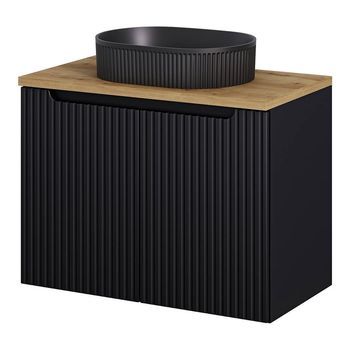 Mueble Bajo Newport Con Lavabo Ovalado 2 Puertas 80x71x40 Cm - Negro/roble [en.casa]