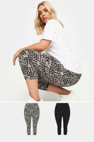 yours juego 2 leggings capri estampado y negro mujer curvy y tallas grandes yours