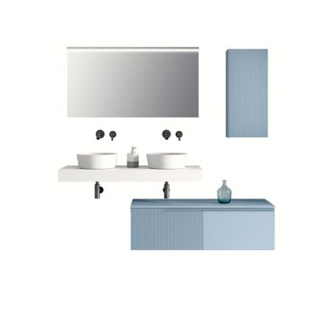 Mueble de baño de 7 piezas en melamina blanco/azul tiffany
