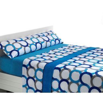Juego De Sábanas De Coralina Aros - 3 Piezas - Cama 150 - Azul - (disponible En Varios Tamaños Y Colores)