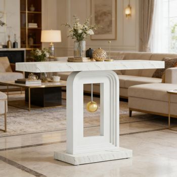 Mesa Consola - Mueble Para Entrada - Mdf Y Mármol - Blanco (100x30x82cm)