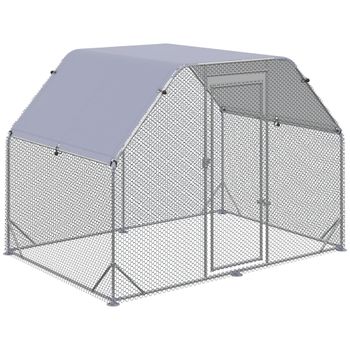 PawHut Gallinero Exterior 2,8x1,9x1,95 m Jaula de Gallinas de 1 Habitación Cubierta de Tela Oxford Anti-UV Plata   Aosom España