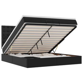 Estructura De Cama Otomana Con Colchones Cuero Sintético Negro Vidaxl