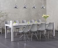 joseph light grey high gloss extending table with celine chrome leg chairs