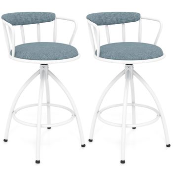 Costway Juego de 2 Taburetes de Bar con Giro Tapizados con Respaldo Reposapiés Estructura Metálica para Cocina Barra Casa Comedor Azul