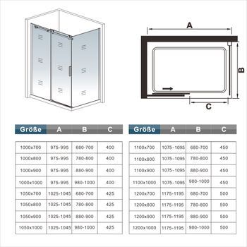 Aica Mampara De Ducha Corredera Frontal+panel Lateral Perfil Cromado Vidrio 6mm (1175-1195)x(783-803)x1950mm+plato De Ducha 120x80x3cm+desagüe