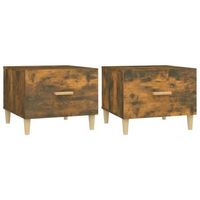 juego de 2 mesas de centro con cajon 50 x 50 x 40 cm madera de ingenieria marron efecto envejecido dec040352