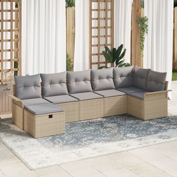 Conjunto De Sofá De Jardín  De 7 Piezas Con Cojines Beige Ratán Poliéster V1025 Unico / Beige