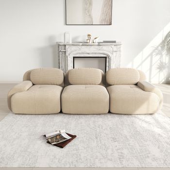 Sofá De Tres Plazas En Pana De Alta Calidad, Modular, Antideslizante, Ergonómico, Se Entrega Montado, Color Beige.
