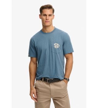 Superdry para hombre. M1012381A Camiseta Merchant Graphic Pocket azul (S), Casual, Algodón, Manga corta