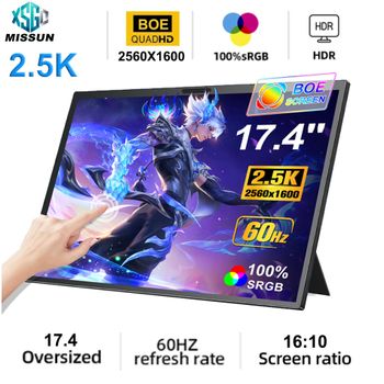 Monitor Portátil MISSUN de 14/15.6/17.4 Pulgadas, 1080P, Mini Pantalla Externa para Juegos, Compatible con MAC/Laptop/PC/Xbox/PS/Switch