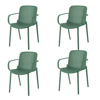 Pack 4 Sillas Jardín Capri Color Verde Fabricadas 100% En Polipropileno Modelo Apilable Eme Mobiliario