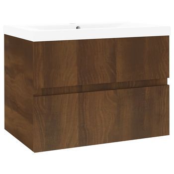 Mueble De Baño Con Lavabo Madera Contrachapada Marrón Roble Vidaxl