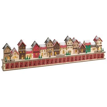 Decoración De Navidad De Madera Con Led Calendario De Adviento A Pilas Rojo Aspern
