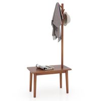 costway 2 en 1 mesa auxiliar de madera maciza para dormitorio con banco para zapatos y 3 ganchos para bolsos abrigos 76 x 43 x 168 cm