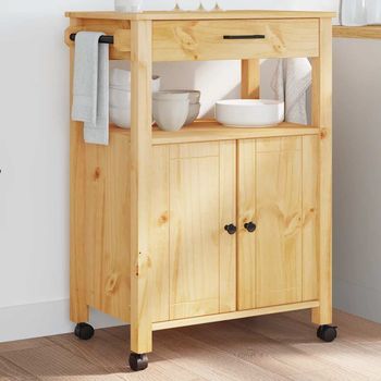 Carrito De Cocina，estantería De Cocina, Carrito De Servir Monza Madera Maciza De Pino 60x40x90 Cm Cfw388183