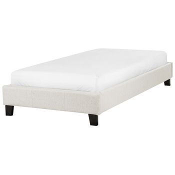 Cama Con Somier Individual Sin Cabecero Tapizada De Tela De Poliéster Beige Claro 90 X 200 Cm Roanne