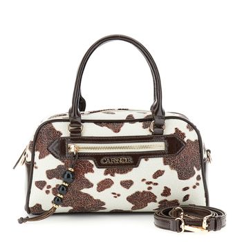 bolso baúl efecto craquelado con estampado vaca y bolsillo frontal con cremallera cow taglia unica