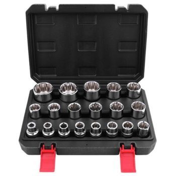 Juego De 19 Vasos Estriados - Hexagonal, 12 Puntas Y Multidentado Para Mecánicos