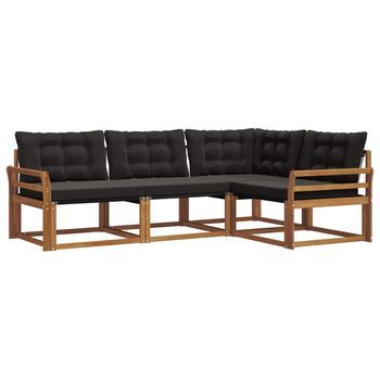 Conjunto De Sofás De Exterior Con Cojín 4 Piezas | Mueble De Jardín Natural Y Negro