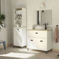 mueble de bano pack siena con columna alta blanco soft y roble cambrian lavabo incluido