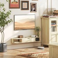 mueble de tv suspendido de melamina homcom 120x24x16cm-madera natural