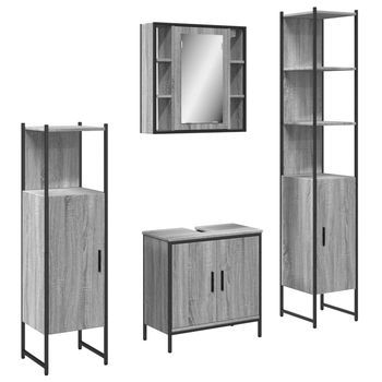 Set De Armario De Baño 4 Pzas Madera Contrachapada Gris Sonoma Vidaxl