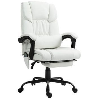 Vinsetto Silla de Oficina con Masaje de 6 Puntos Ergonómica Respaldo Alto Reclinable Altura Ajustable Reposapiés y Mando a Distancia Blanco