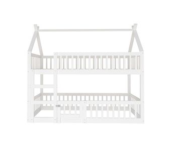 Litera infantil 90x200 - litera con escalera, diseño loft, estructura de madera maciza - blanco