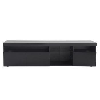 Mueble Tv Negro De 180 Cm Con Luces Led Variables Y Paneles De Vidrio