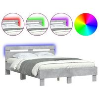 cama matrimonial  cama para adultos  estructura de cama cabecero y luces led gris hormigon 120x200cm