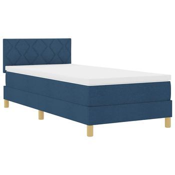 Cama Box Spring Led Con Cojín Azul 90 X 190 Cm Tela Vidaxl