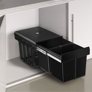 Cubo de basura extraíble, plástico, doble, guías telescópicas, negro