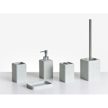 Conjunto De 5 Accesorios De Baño Jabonera Dispensador De Jabón Escobilla De Inodoro Vaso Soporte Cepillos Gris Efecto Hormigón Vilcanota