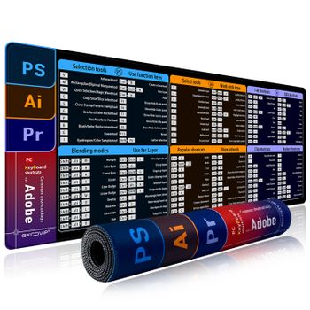 Alfombrilla de ratón EXCO Shortcuts para Ps Ai Pr Final, alfombrilla de escritorio para ordenador extendida grande, alfombrilla para teclado grande, borde cosido para Gamer y oficina