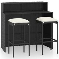 conjunto muebles de bar para jardin 3 uds  mesa y sillas y cojines negro