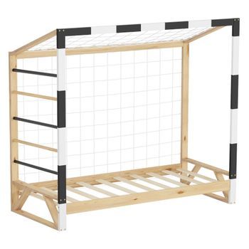 Cama Infantil 80 X 160 Cm Portería De Fútbol Y Escalera Madera Natural