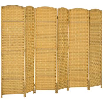 HOMCOM Separador de Ambientes de 6 Paneles Biombo Plegable 270x180 cm Pantalla de Privacidad de Polipropileno Natural