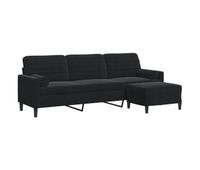 vidaxl sofa de 3 plazas con taburete de terciopelo negro 210 cm