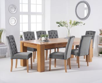 Thames 220cm Oak Dining Table with Claudia Velvet Chairs - Blue, 6 Chairs