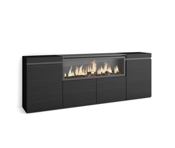 Aparadores para salón | gran capacidad de almacenaje | 210 | 4 puertas | chimenea eléctrica xxl | estilo moderno | negro