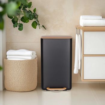 Cubo de basura de  de 30 litros negro/nogal