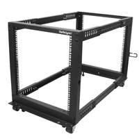 startech rack de marco abierto con profundidad ajustable de 4 columnas 12u y 19 pulgadas con ruedasniveladores y anillas de gestion de cableado - ar