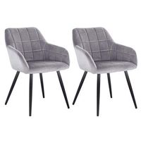 set 2 sillas de comedor con reposabrazos silla de cocina silla de salon en terciopelo patas de metal - gris - woltu