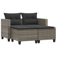 sofa de jardin 2 plazas  sofa de exterior con toldo y taburetes ratan pe gris