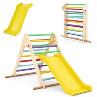 costway set de escalador triangular plegable con resbaladilla y barras de madera de haya gimnasio interior para ninos juguete montessori